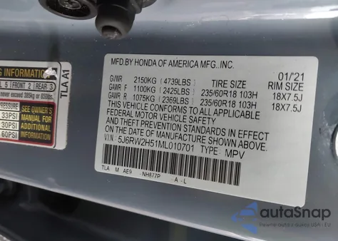 2021 Honda Cr-V Awd Ex z USA, uszkodzony, nr VIN 5J6RW2H51ML010701